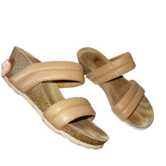 Yokono Wedge Sandal Tan Double Band Cushioned Made in Spain Sz 7.5 - Picture 3 of 9
